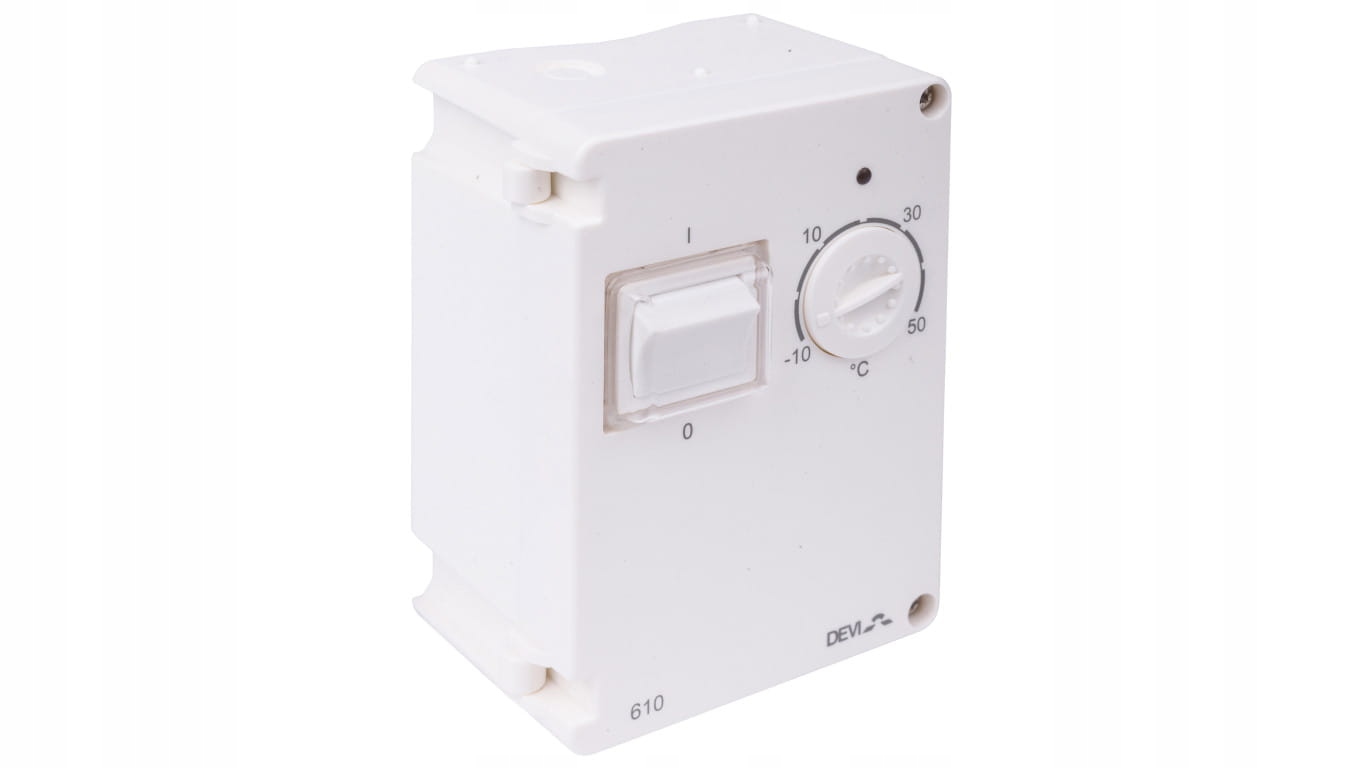 Termostat DEVIreg 610 230 V 10 A -10-50 °C IP44 biely