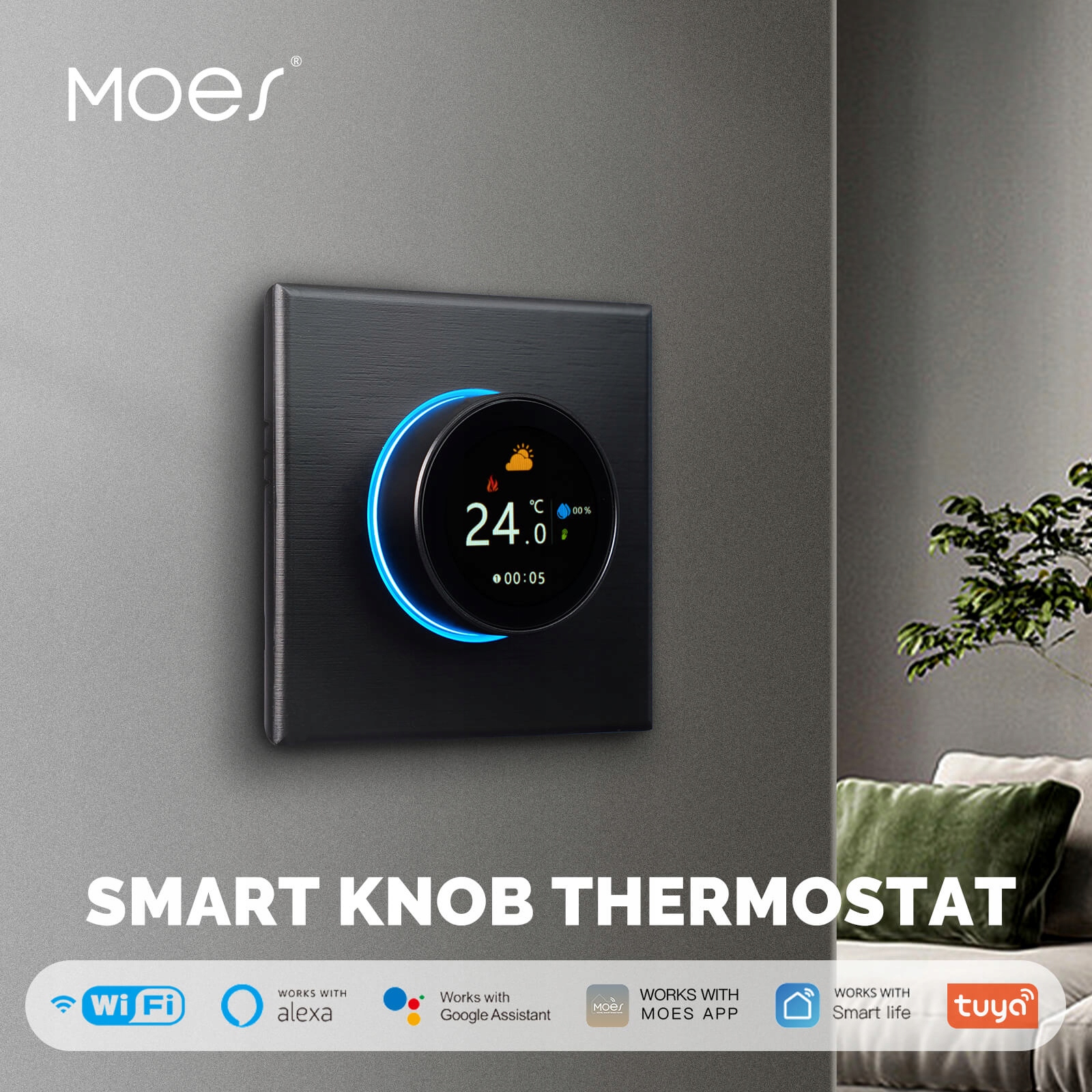 Inteligentný termostat WIFI gombík plynový bojler na vodu 3A čierny GC