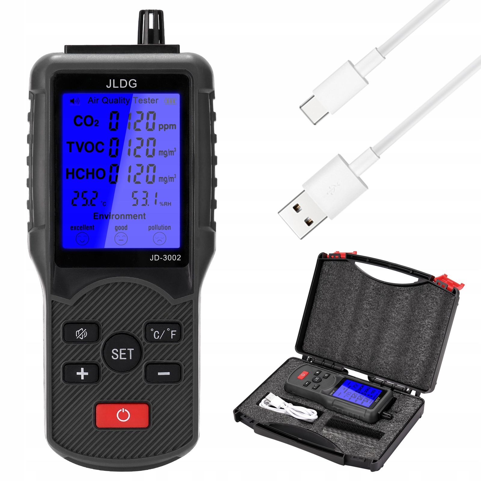 Tester kvality vzduchu TVOC 8 v 1 CO2 meter