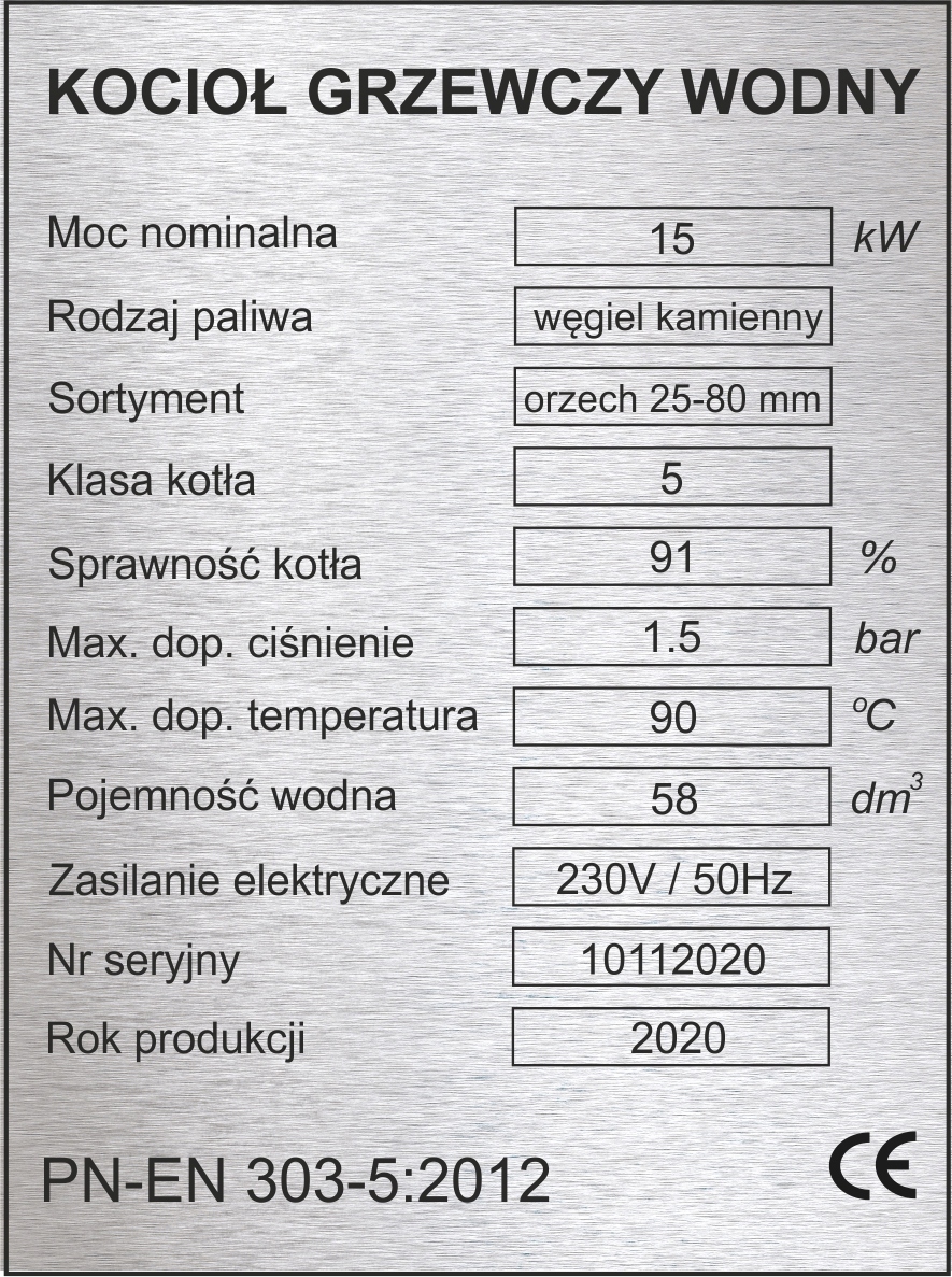 Typový štítok 4 pre sporák, kotol ústredného kúrenia, gravírovaný 75 × 100