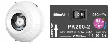 Ventilátor – Prima Klima 2 Speed 200 mm ventilátor 450 / 950m3 / h