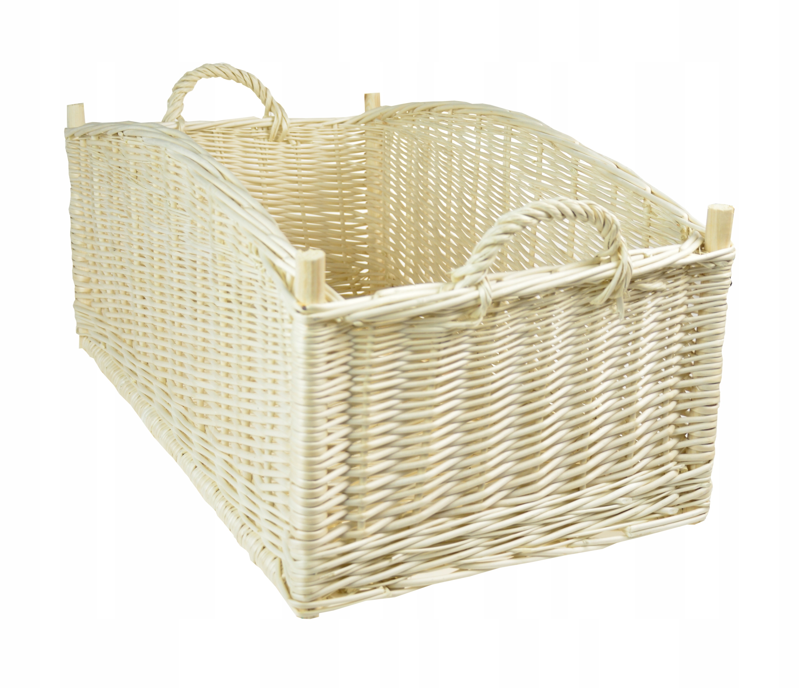 Stojan, kôš na drevo Prútený drevený košík na hračky, biely, 60 cm