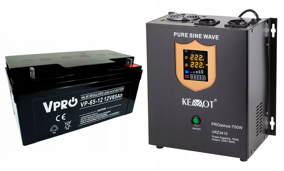 Zdroj nepretržitého napájania UPS sinus 1000 W pre pec + 65 Ah