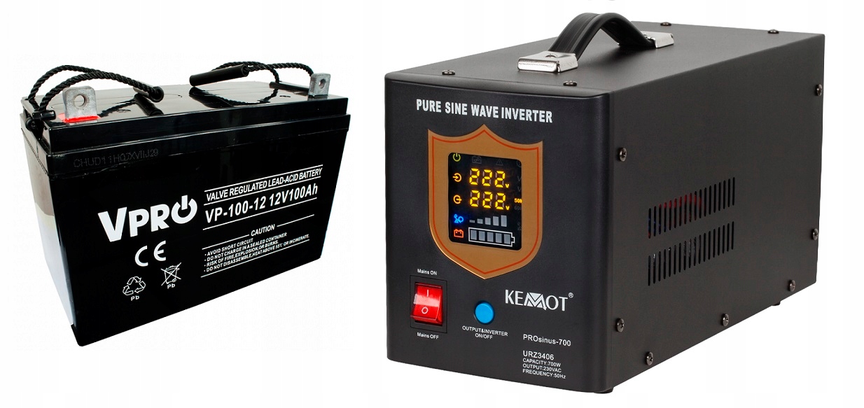 Núdzový zdroj napájania UPS sinus 1000 W pece pri + 100 Ah