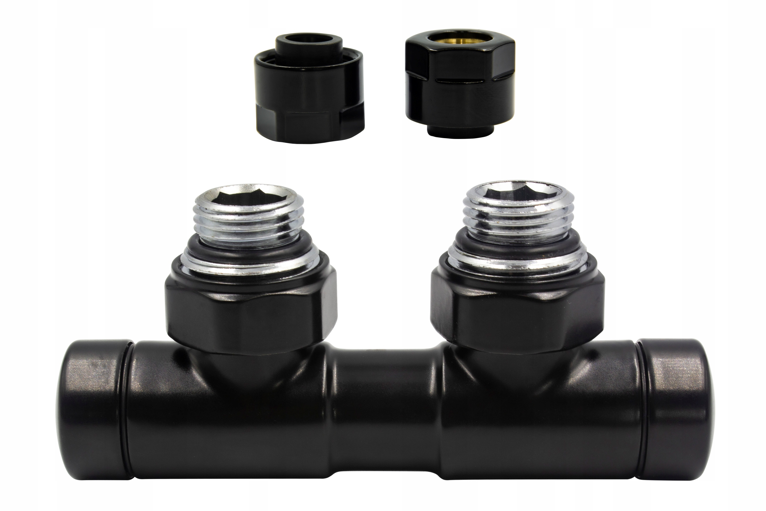 Uzatvárací ventil Twins čierna mat 50mm + Cu 15mm