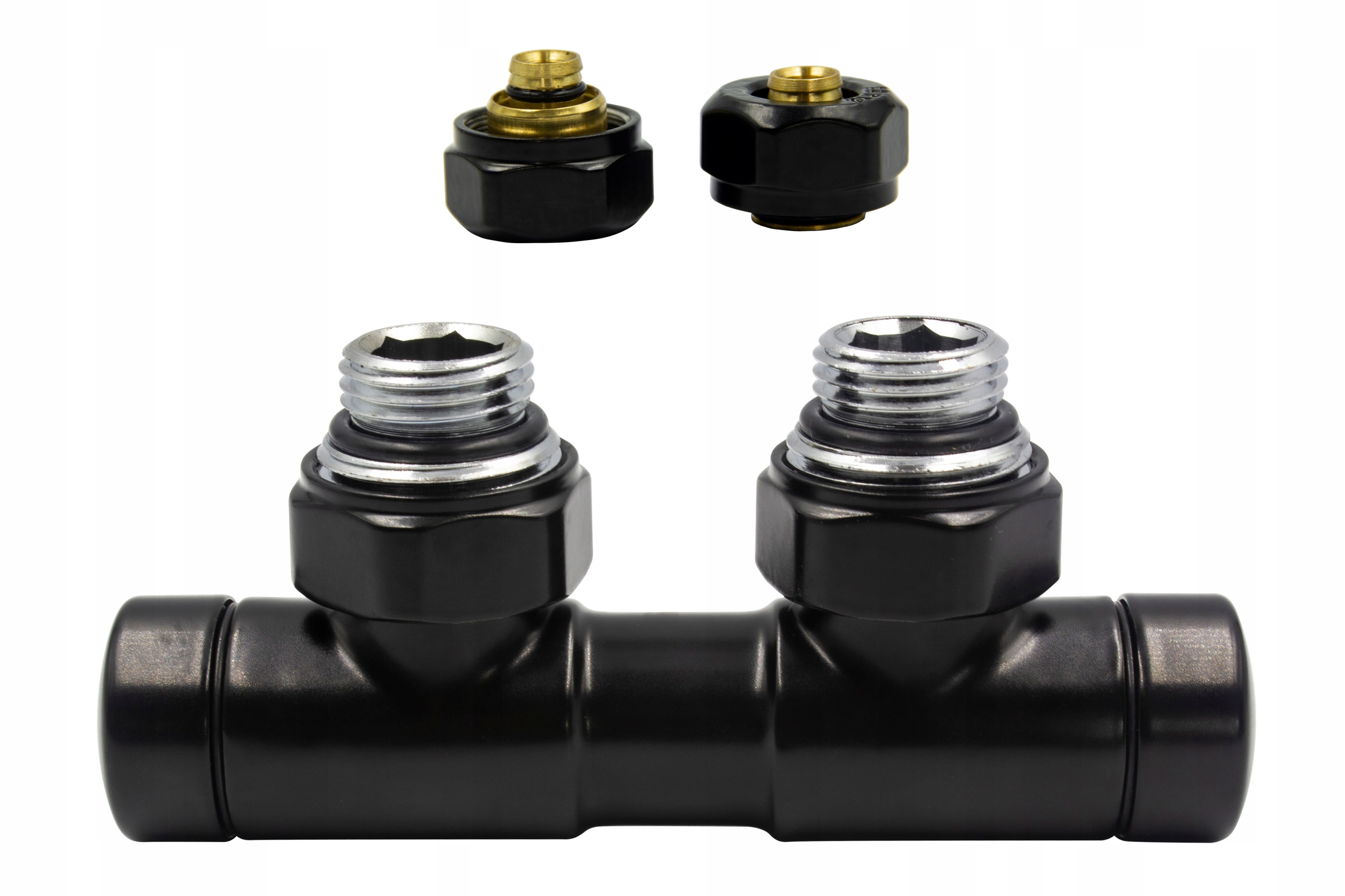 Uzatvárací ventil Twins čierna mat 50mm + PEX16