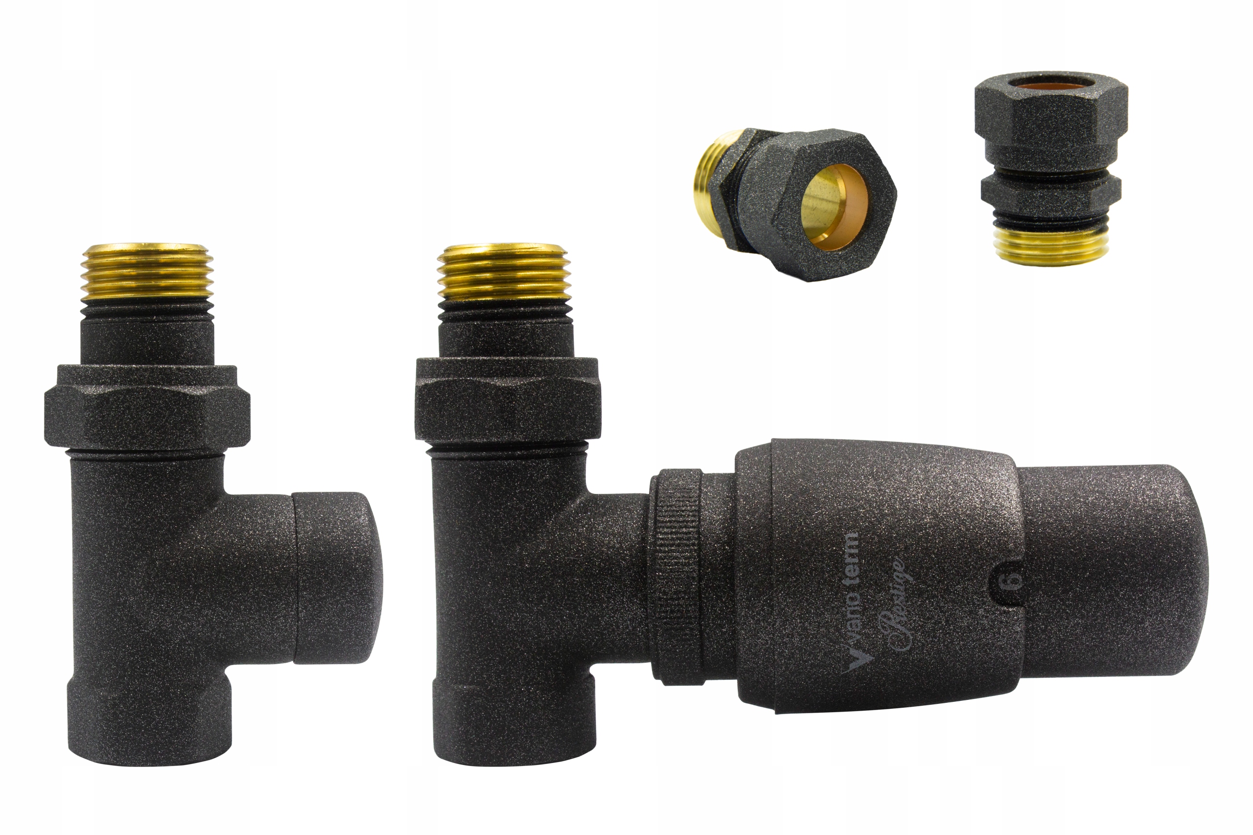 Rovný ventil Antracitové konektory ROYAL + Cu15mm