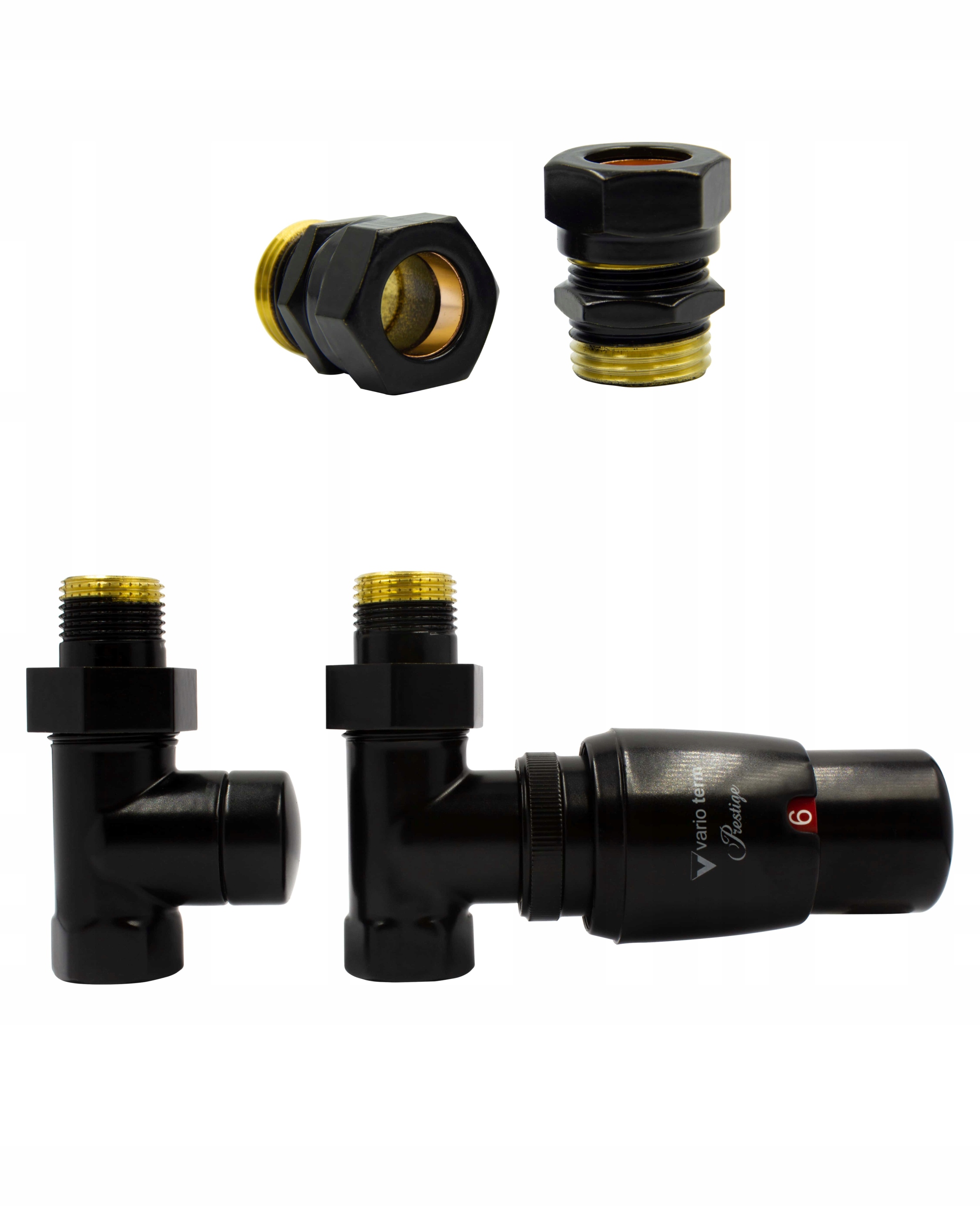 Rovný ventil ROYAL + Cu15mm konektory čierna mat
