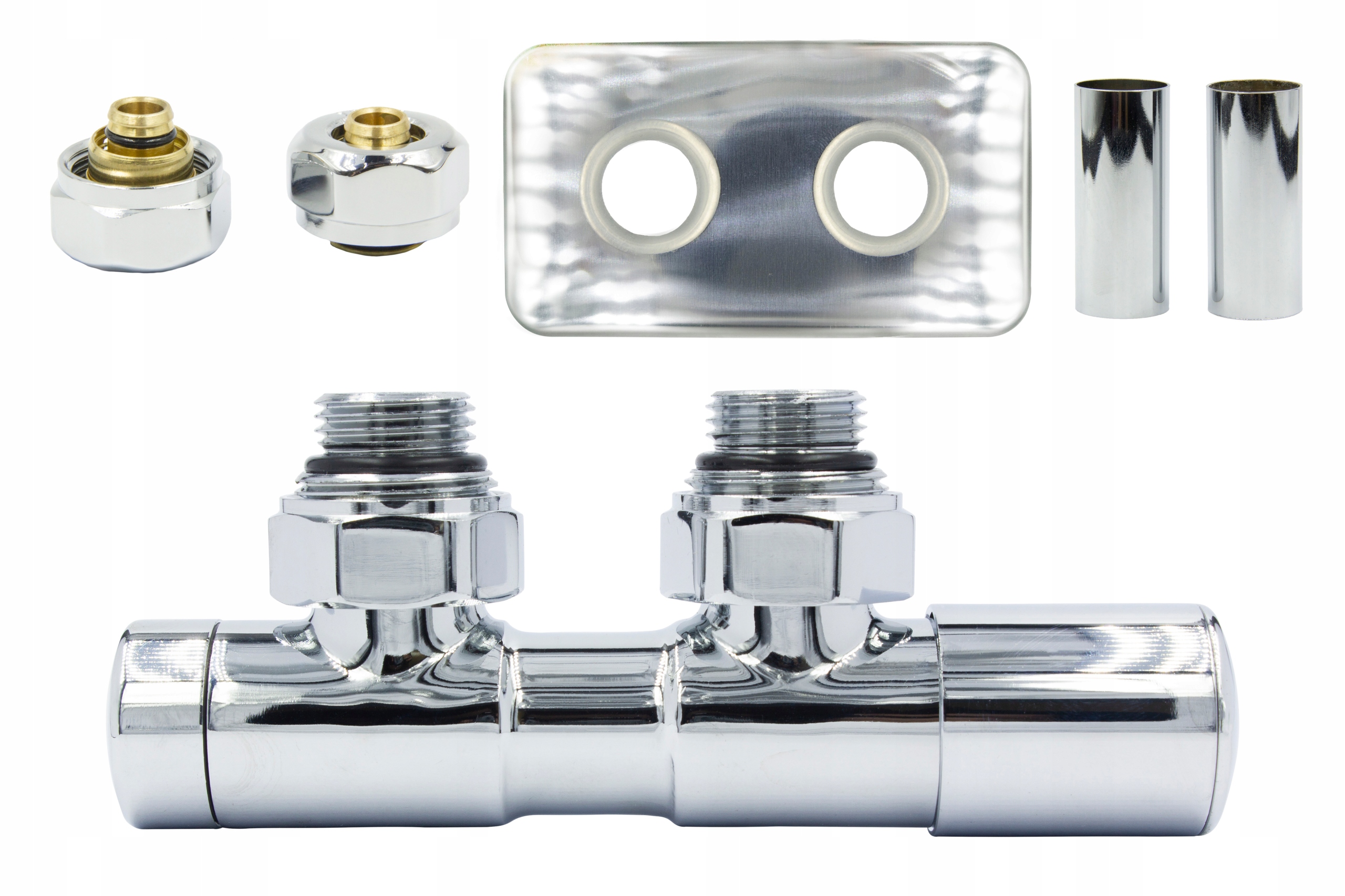 Regulačný ventil Dvojčatá 50 mm chróm + PEX konektory + rozeta Vpravo