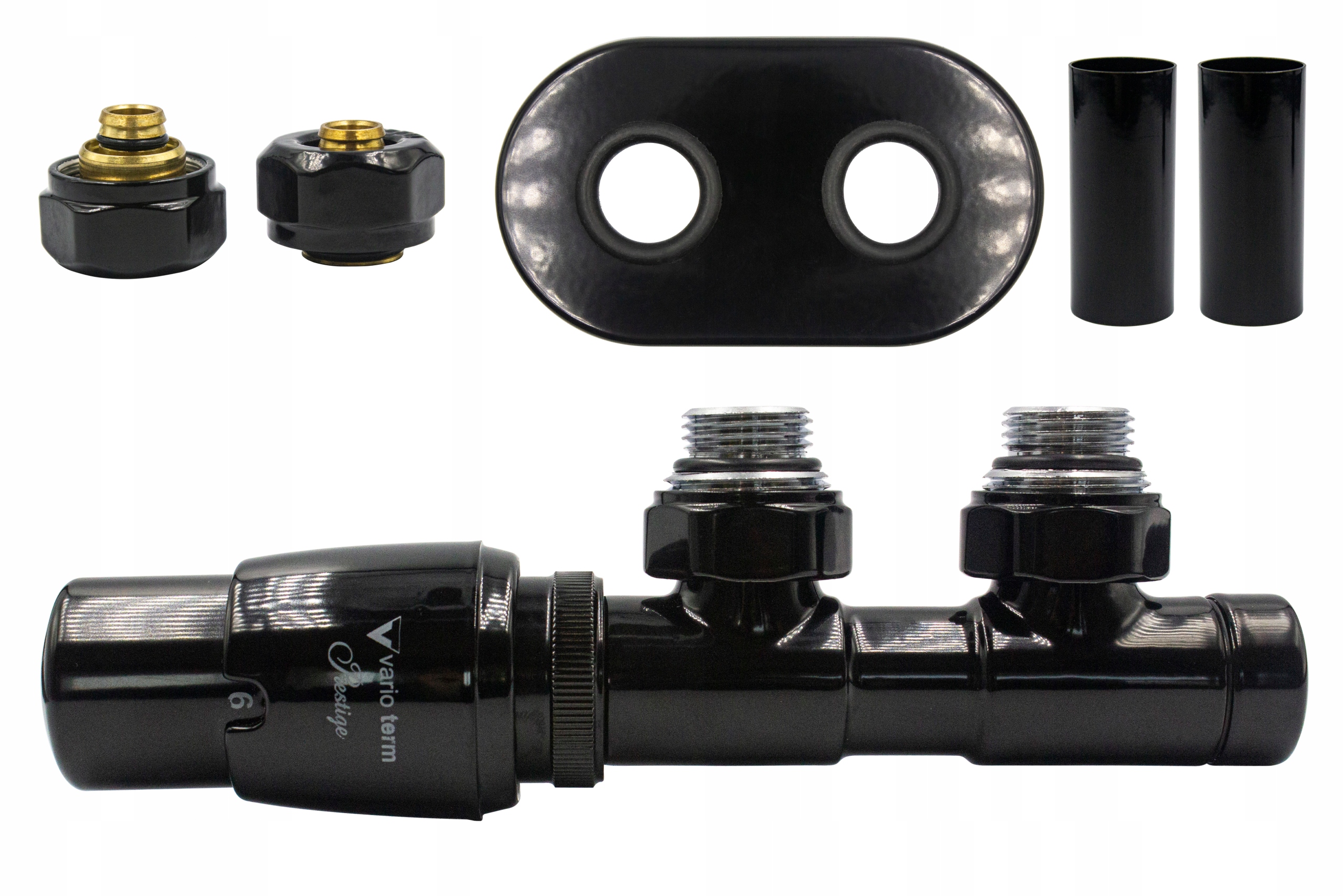 Termo ventil TWINS 50mm čierny modrý + spojky PEX + Roz Le