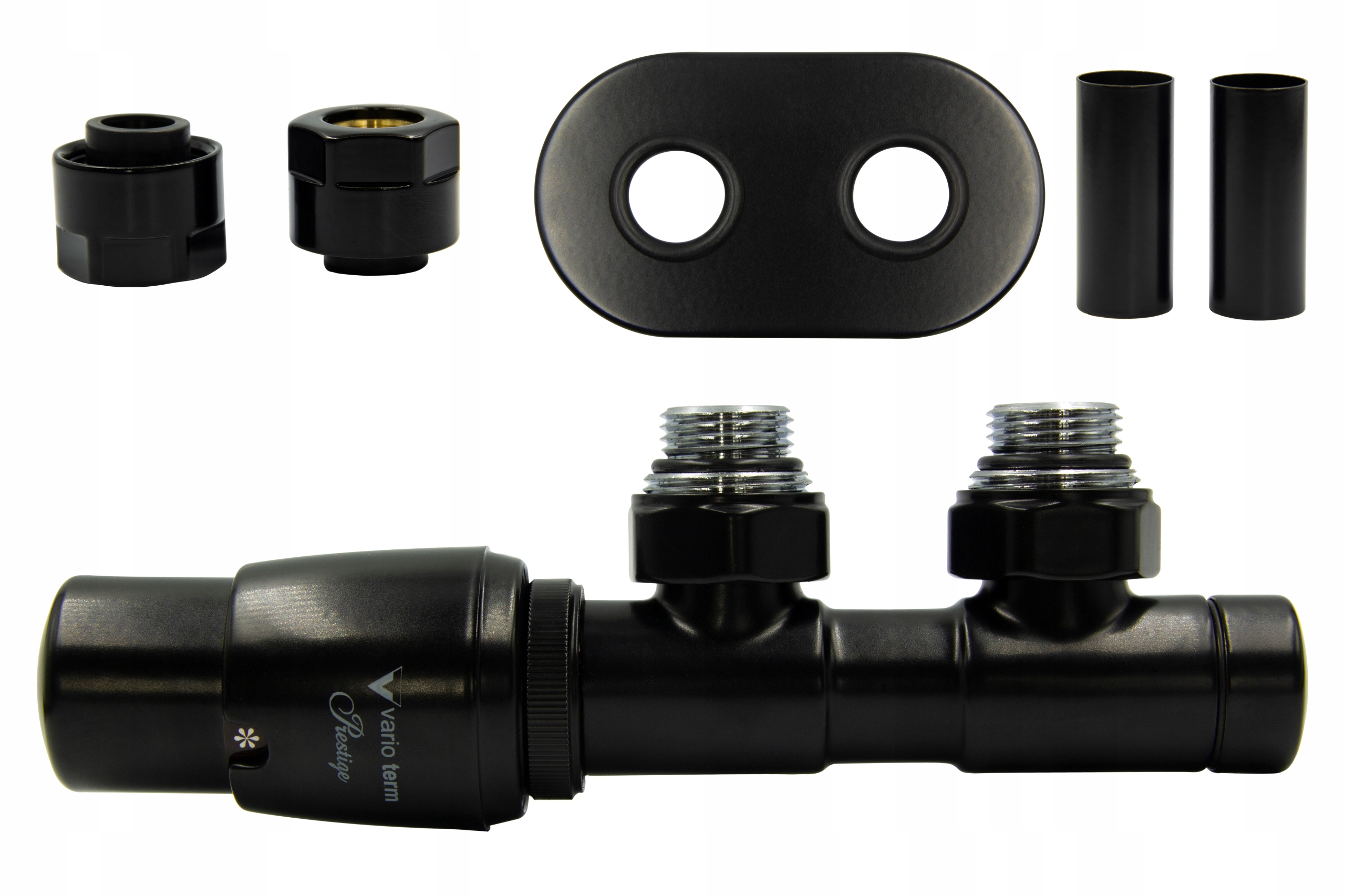 Termo ventil Twins 50mm čierny matný + spojkaCu + rozeta