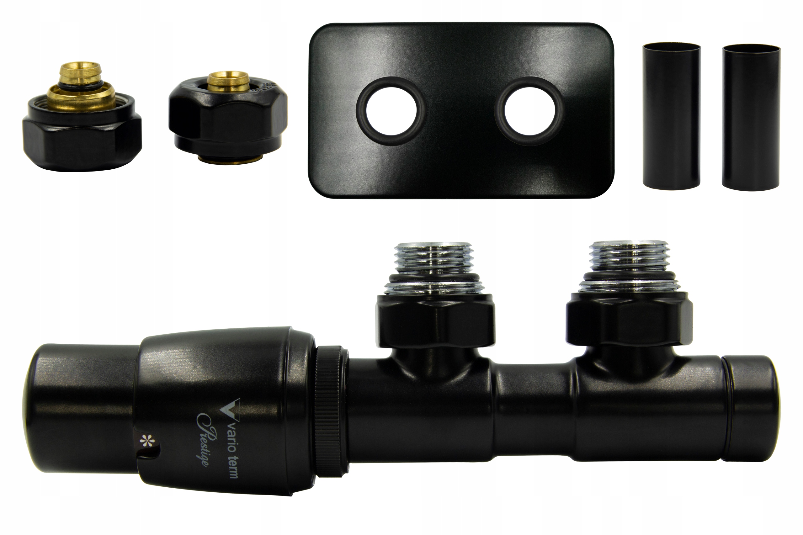 Termo ventil Twins 50mm čierny mat + PEX konektory + rozeta