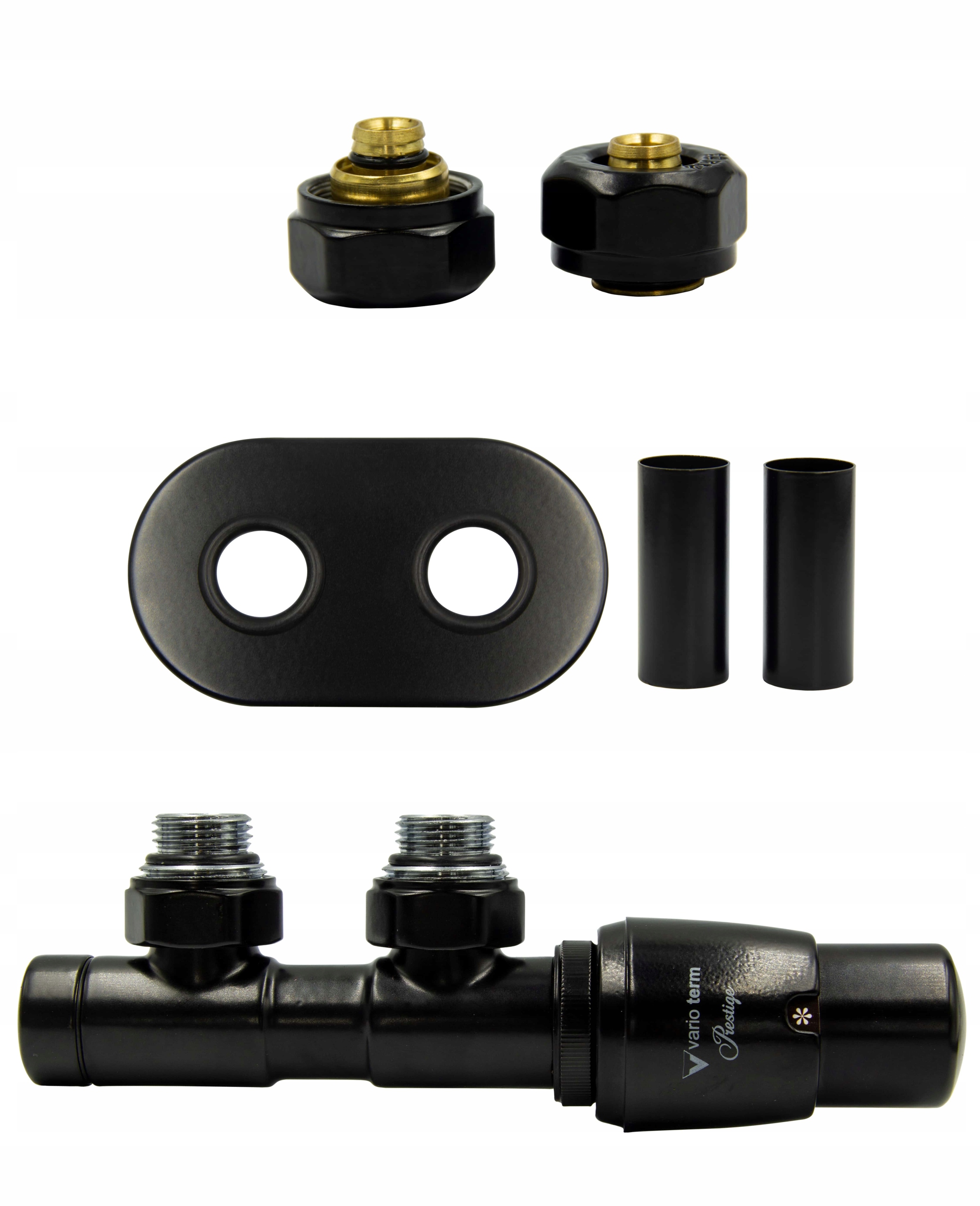 Termo ventil Twins 50mm čierna matná + vsuvka + rozeta P / L