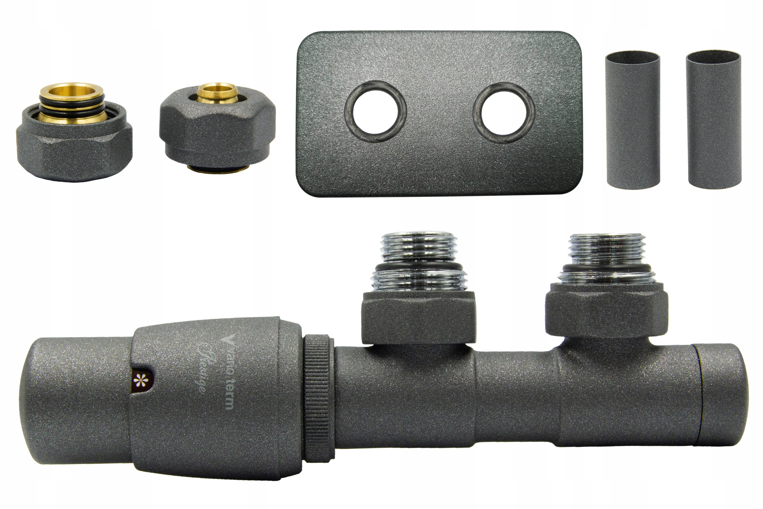 Termo ventil Twins 50mm grafit str. + PEX konektory + rozeta