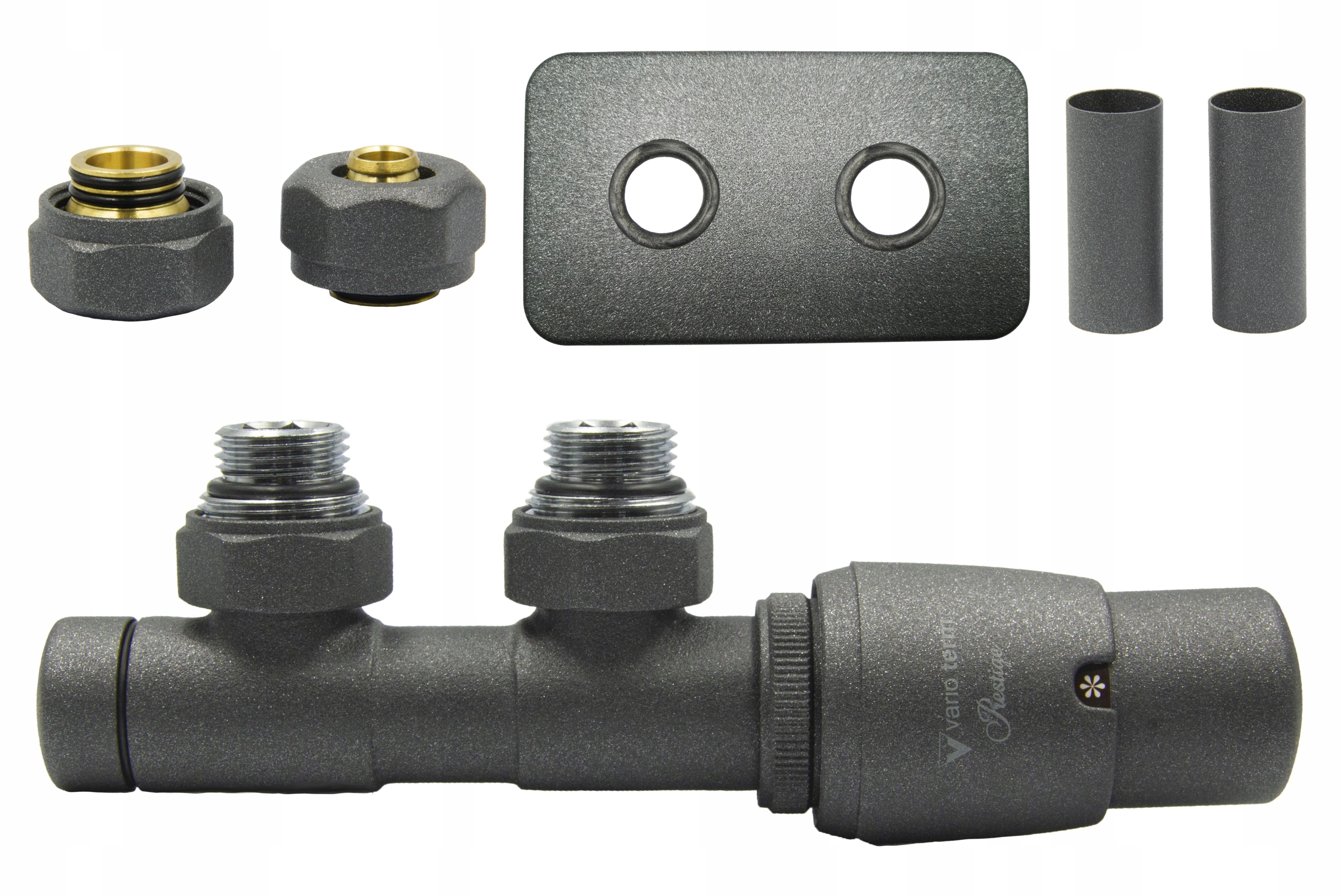 Termo ventil Twins 50mm grafit str. + PEX spojky + rosetPR