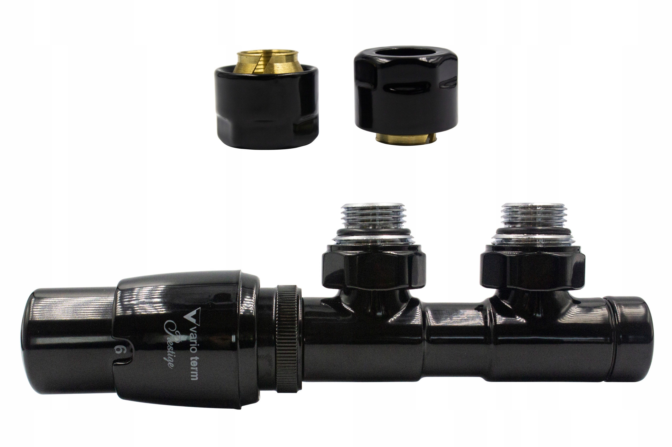 Dvojčatá term ventil čierny lesklý 50mm + Cu15mm