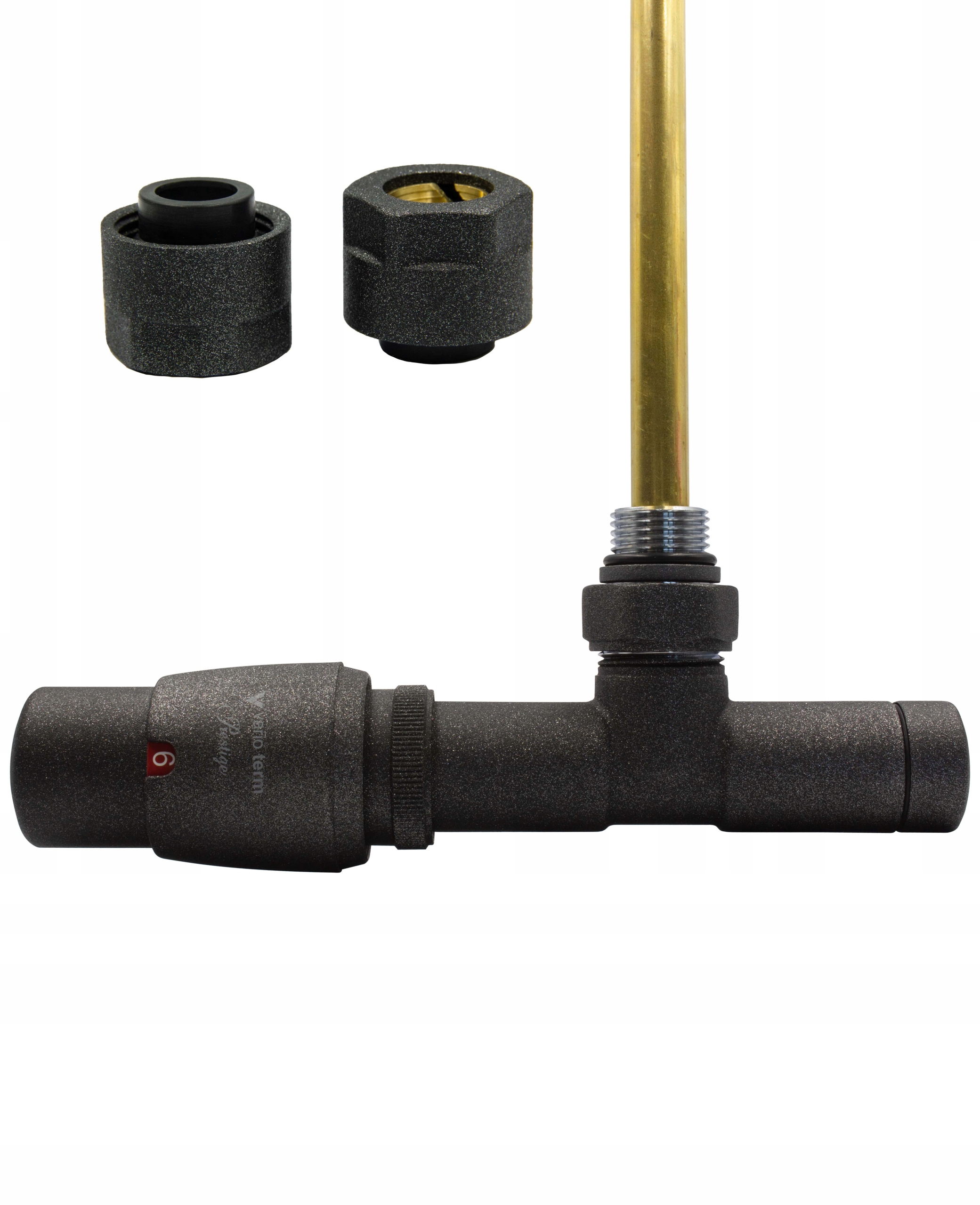 Kombinovaný termo ventil Unico antracit + Cu15mm VĽAVO