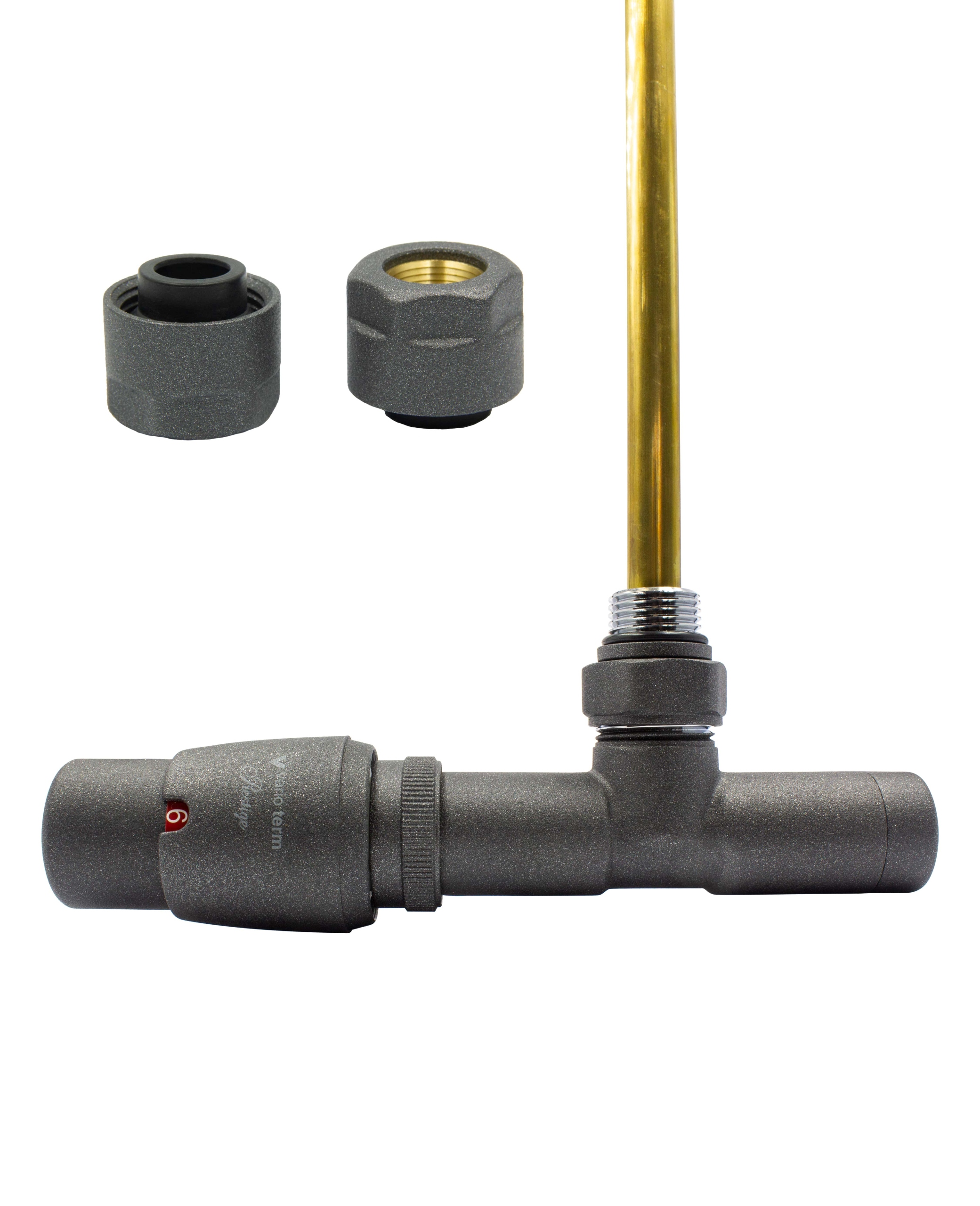 Kompozitný termo ventil Unico graphite str + Cu15 mm vľavo