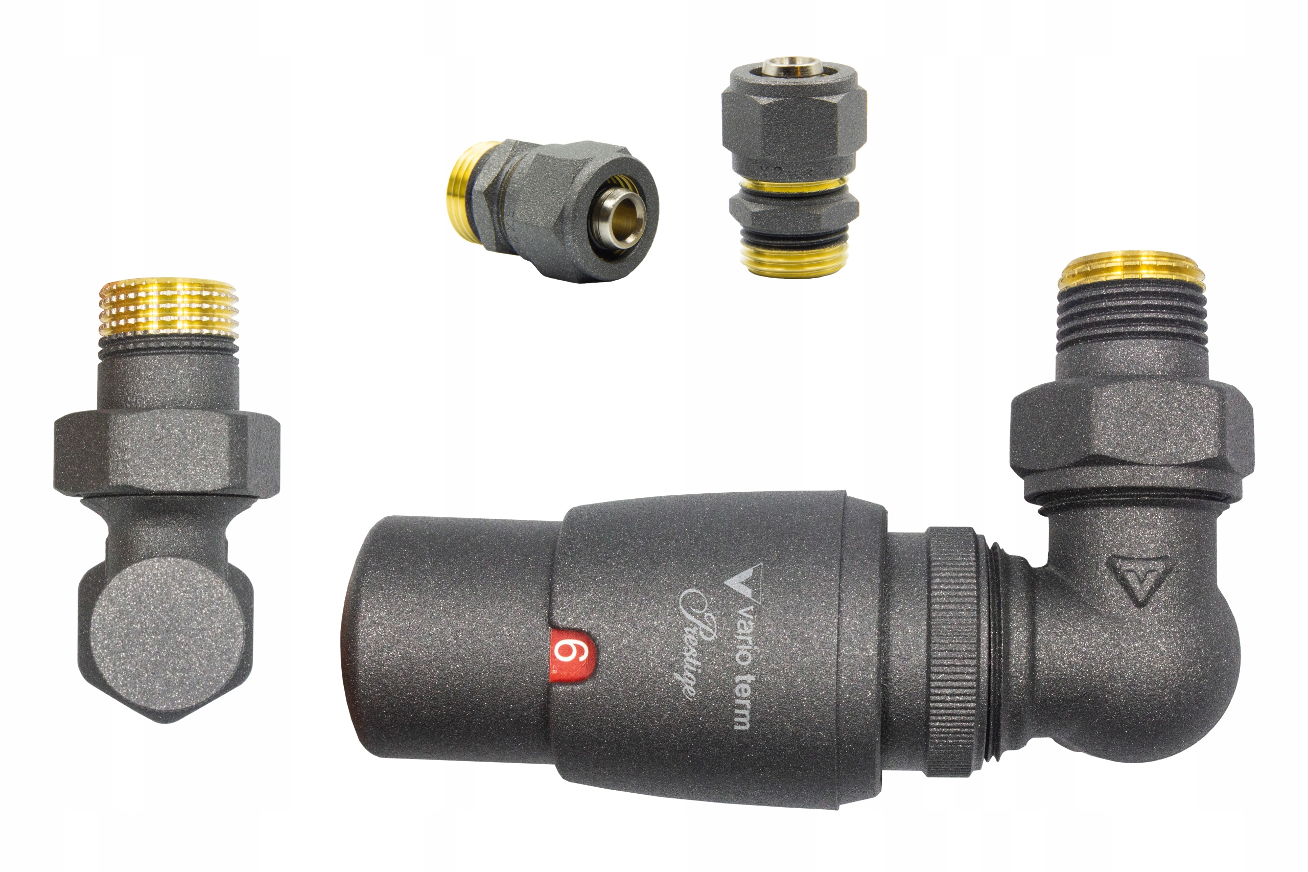 Termo-ventilové ventily Master graphite str + PEX16 pravé