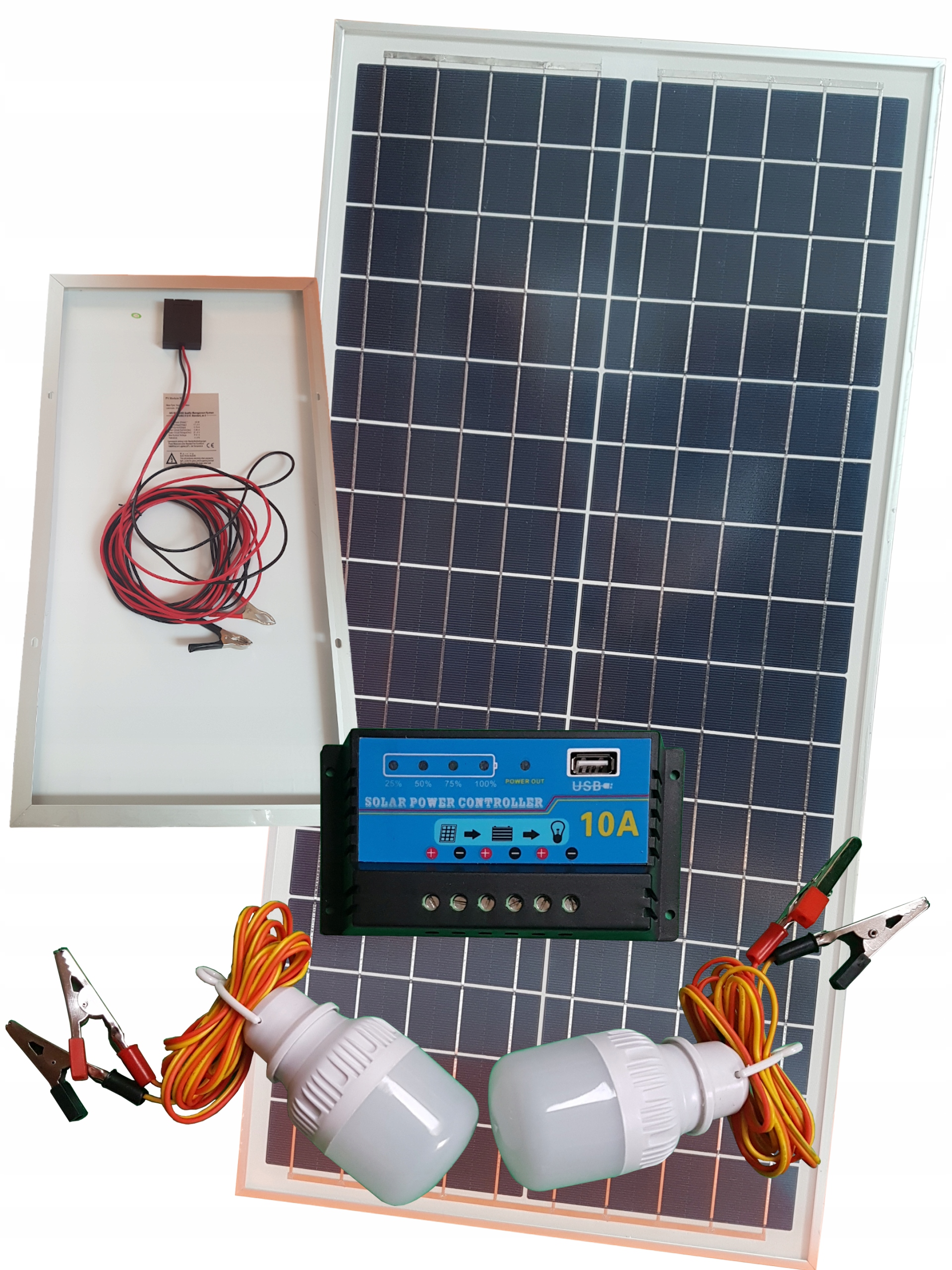 Solárny solárny jarný panel 30W + regulátor + LED