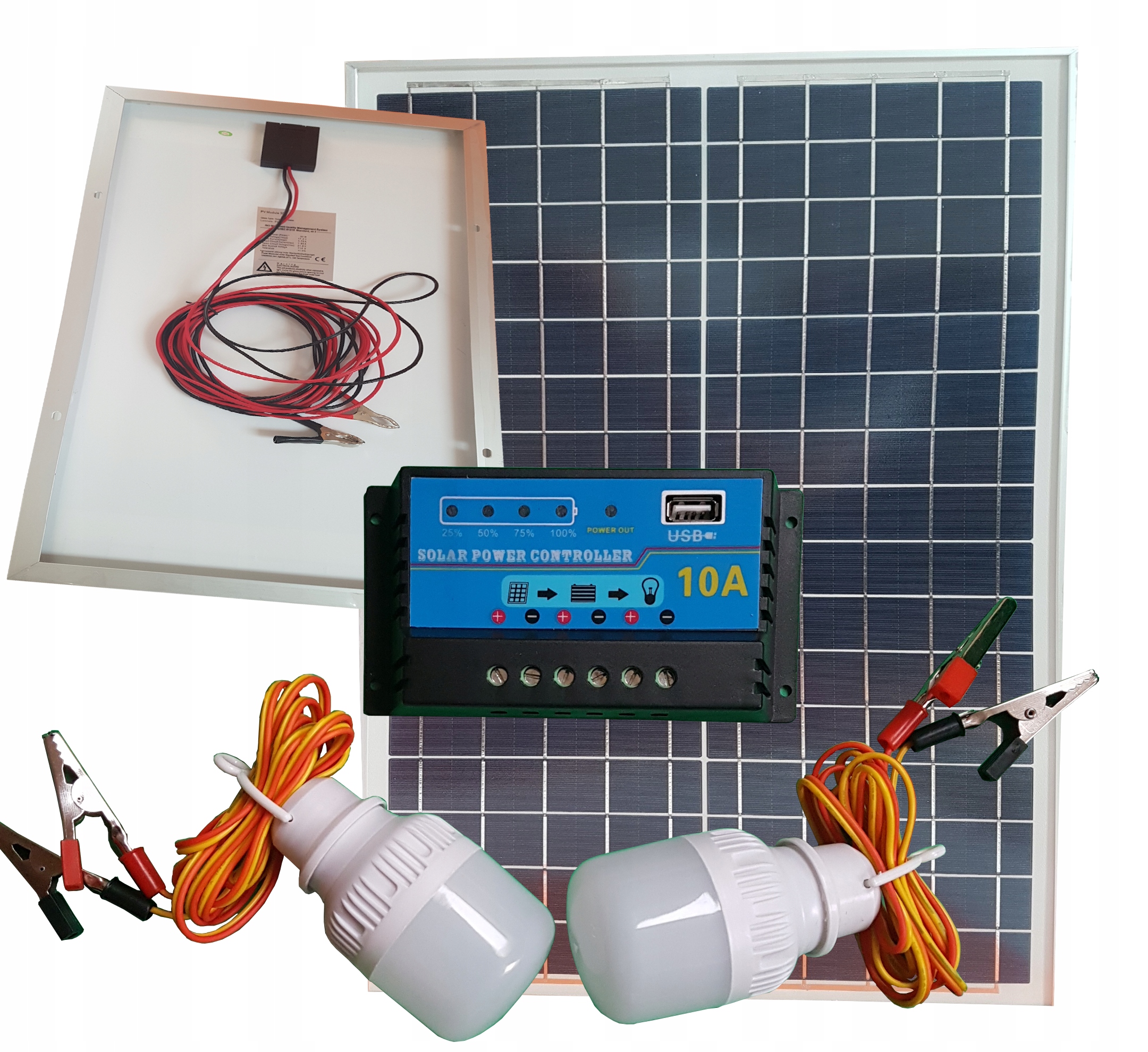 Solárny solárny pružinový panel 40W + regulátor + LED